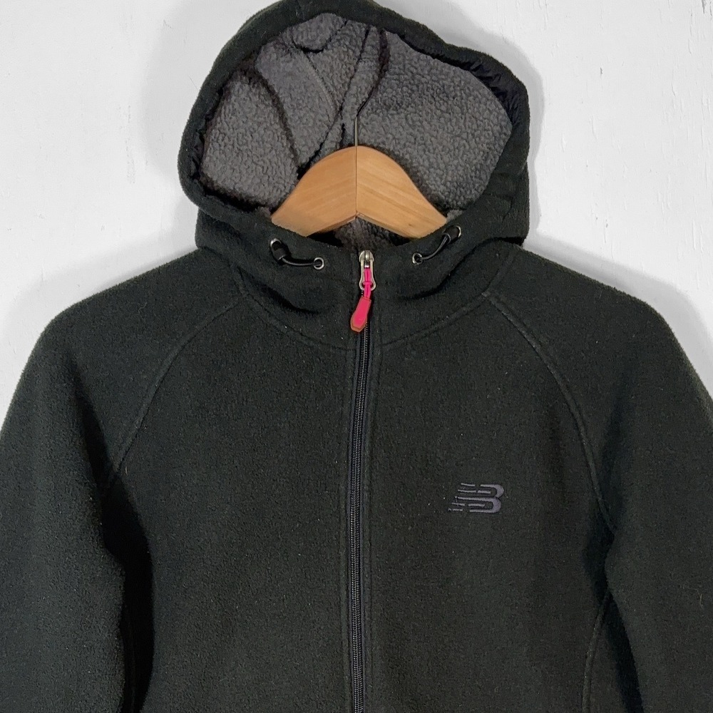 New Balance Long Fleece Hoodie Women M Black Sherpa Lined Full Zip